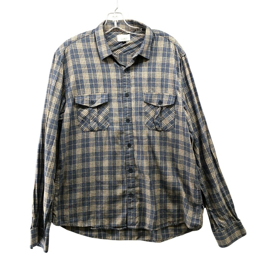 Civil Society Lightweight Flannelā Shirt Mens L Blue Beige Plaid Cotton Utility